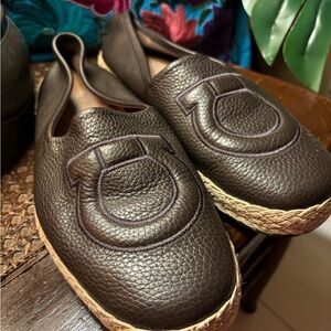 Designer Brown Leather Espadrilles